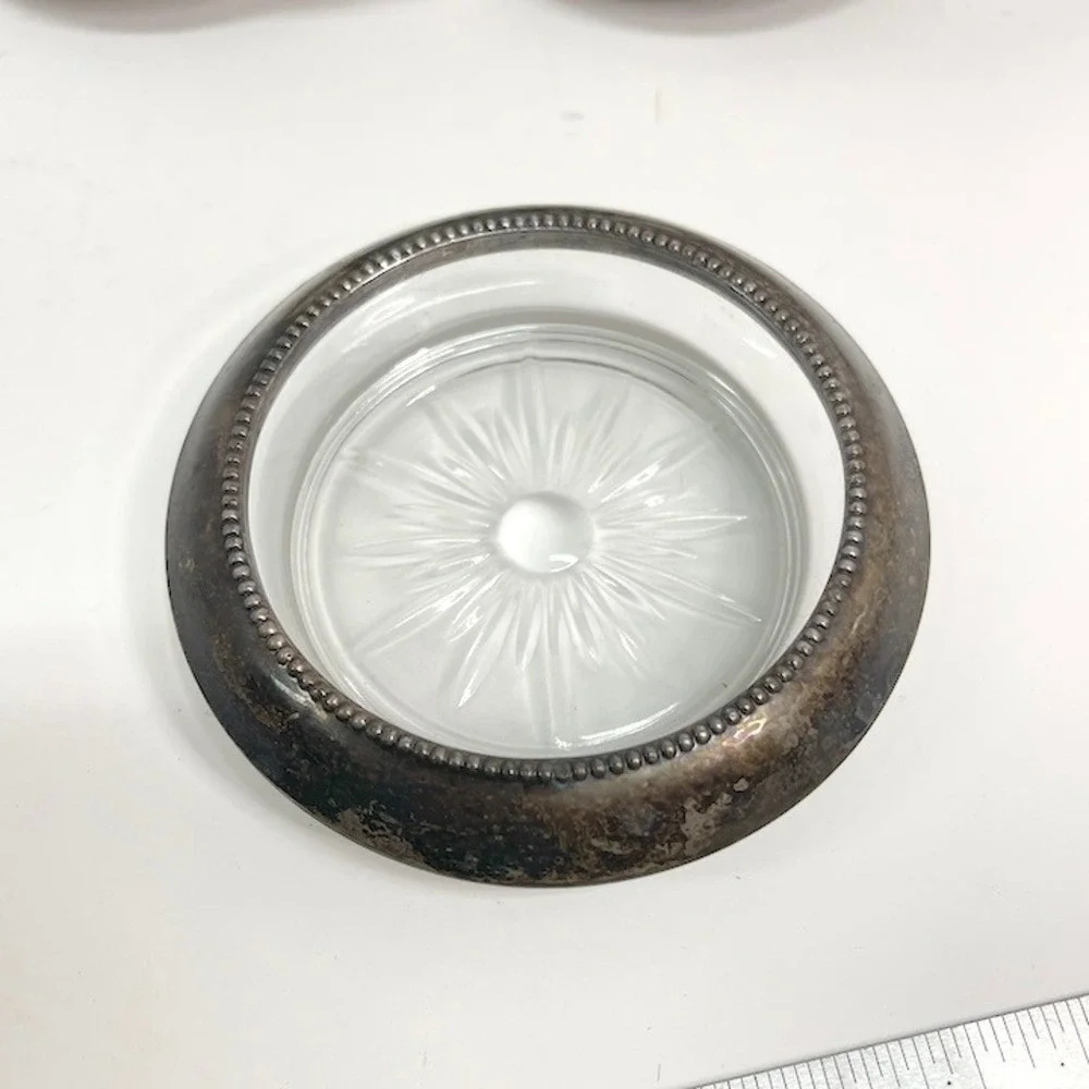 Vtg Sterling Silver Rim Glass Coasters Starburst Base Lot of 6 Frank M Whiting